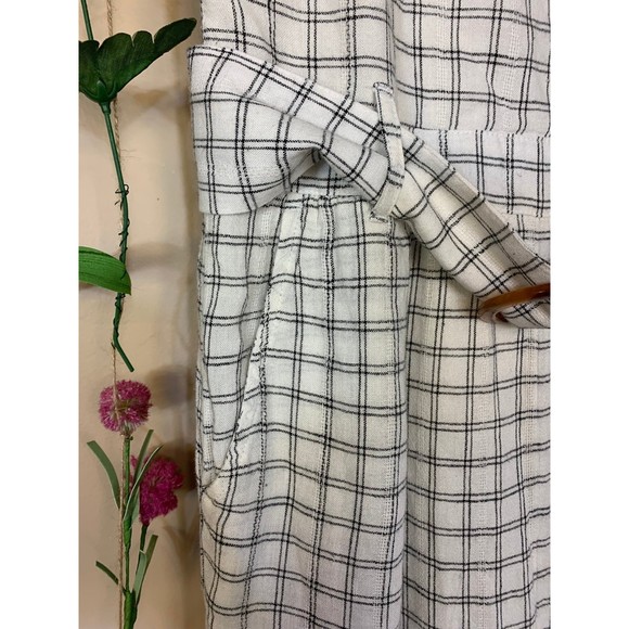 American Eagle White Linen Plaid Jumpsuit - Picture 7 of 11